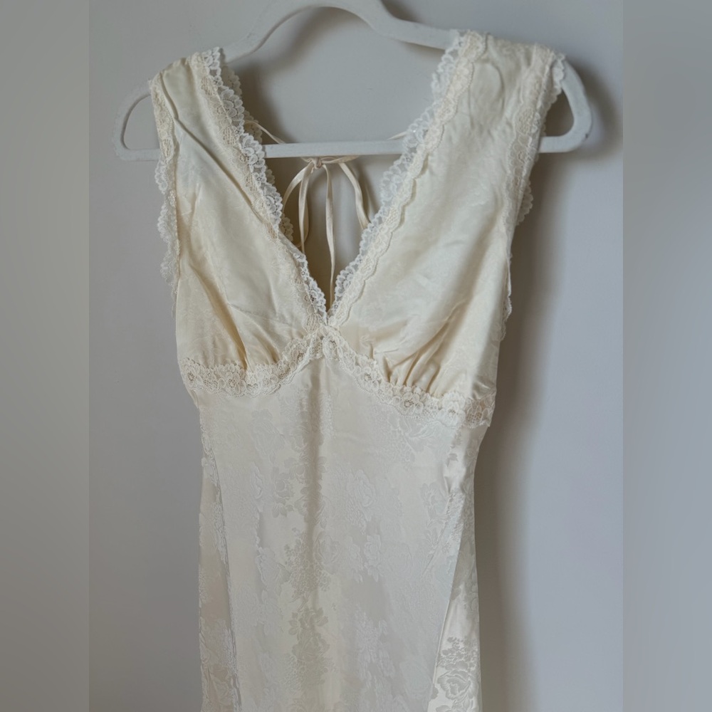 Viral Cream floral Lace trim Maxi Slip Dress - Picture 2 of 7